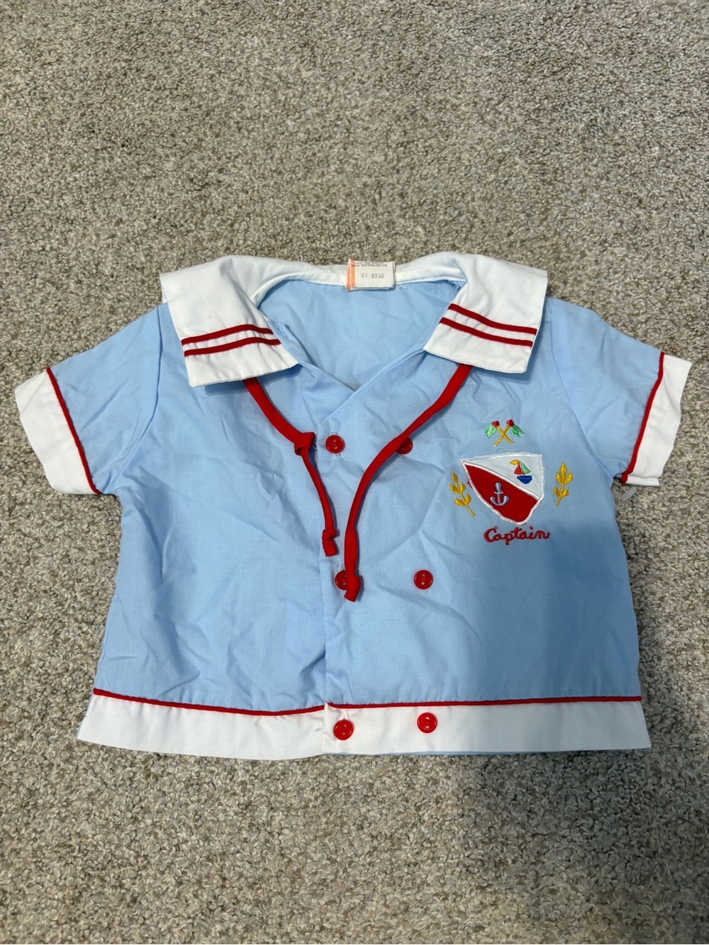 Vintage Adorable Sailor Baby Shirt 12 months blue white Captain Sea Nautical